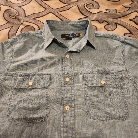 SOLD! POLO RALPH LAUREN Mens Classic-Fit Chambray Graphic Longsleeve Shirt Sz M - Picture 5 of 11